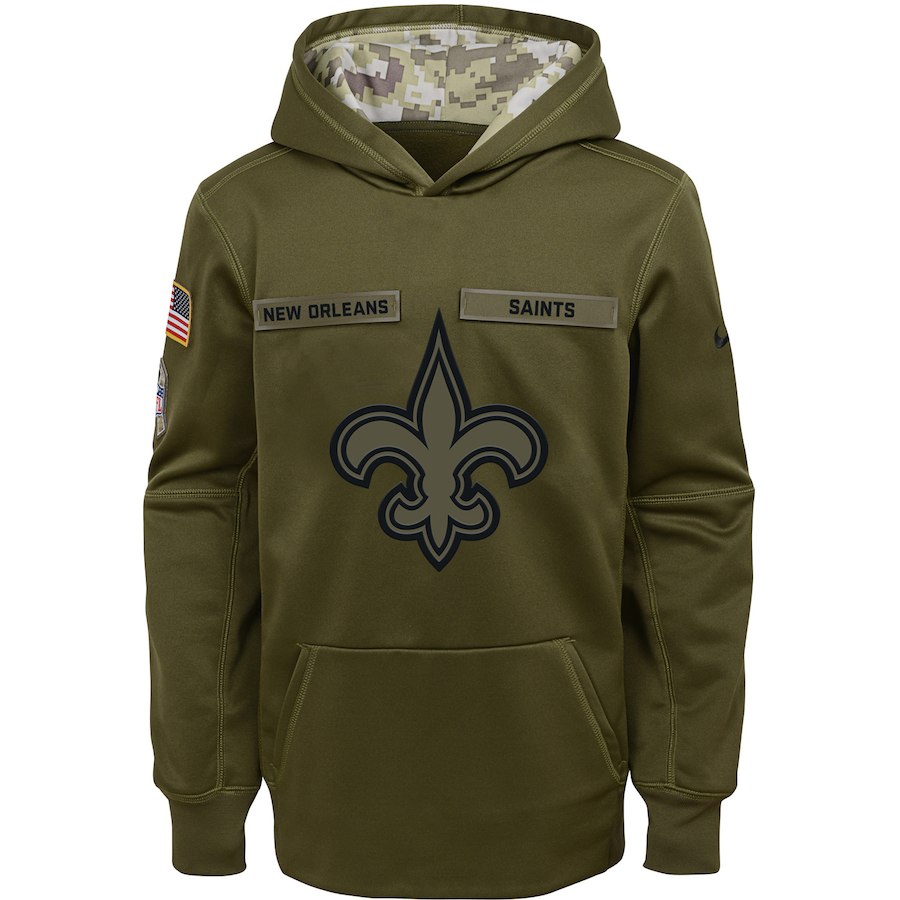 Youth New Orleans Saints Olive Salute To Service Pullover Performance NFL Hoodie